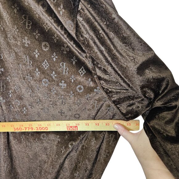 Velvet Chocolate Brown Raw Blue Mens Jacket 5XL Full Zipper Front Y2K 90s - Picture 7 of 8